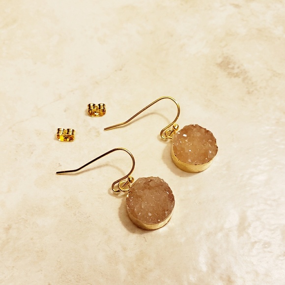 Blush and Gold Druzy Drop Earrings - Picture 4 of 4